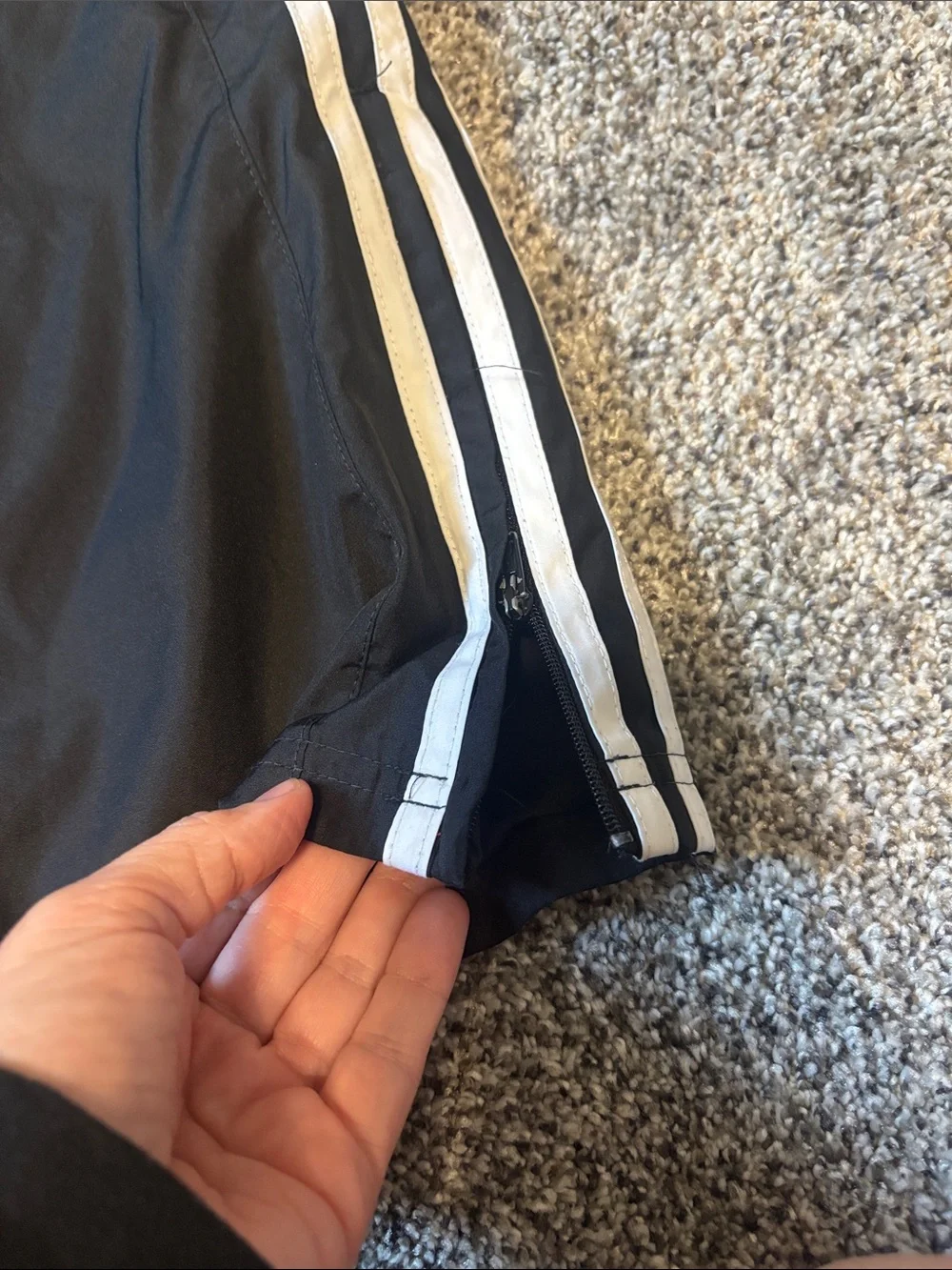 2XL Adidas Men’s Black Track Pants with White Stripes